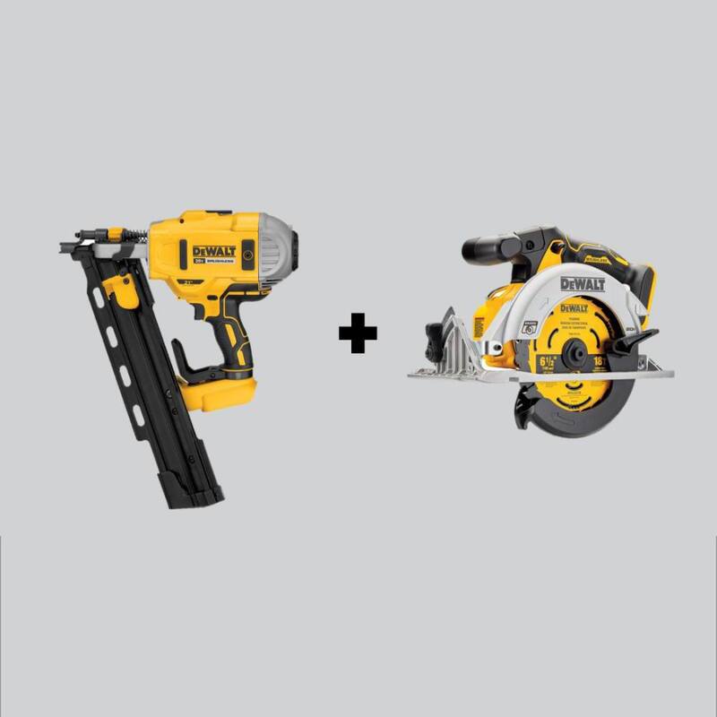 DEWALT 20V MAX XR Clavadora de marcos para estructuras plásticas colladas sin cable con motor sin escobillas de 2 velocidades y sierra circular de 6-1/2 pulgadas (solo herramientas) - DCN21PLBW565B