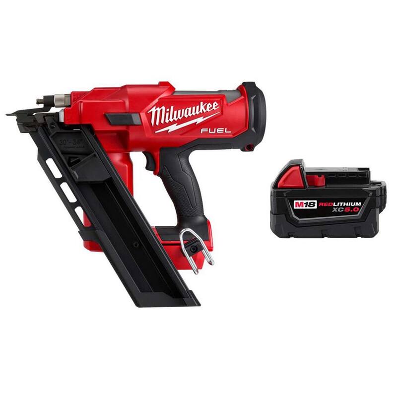 Milwaukee M18 FUEL 3-1/2 pulg. 18 voltios 30 grados sin escobillas clavadora de marcos inalámbrica y batería de capacidad extendida M18 18 voltios 5.0 Ah XC - 2745-20-48-11-1850