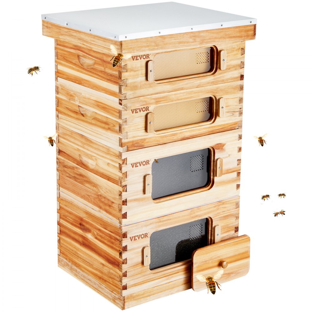 VEVOR Bee Hive 40 Frame Bee Hives Starter Kit, Beeswax Coated Cedar Wood, 2 Deep + 2 Medium Bee Boxes Langstroth Beehive Kit, Transparent Acrylic Windows with Foundations for Beginners Pro Beekeepers - CTFXSMSHX2ZH12ZO0V0