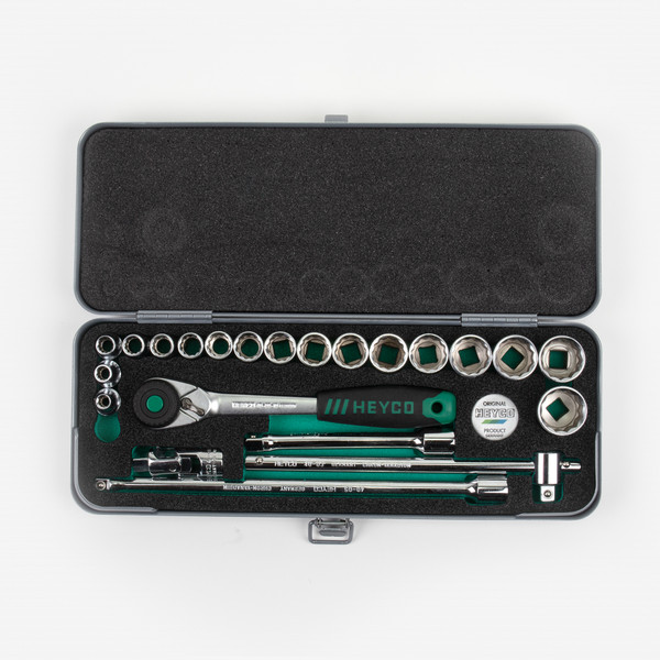 Heyco Metric 12 Point 3/8" Drive Socket Set with Ratchet, 23 Pieces
