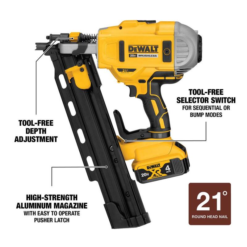 Clavadora inalámbrica DEWALT 20-Volt MAX XR de iones de litio a 21° y sierra circular sin escobillas de 7-1/4 pulgadas (Herramienta solamente) - DCN21PLM1W570B