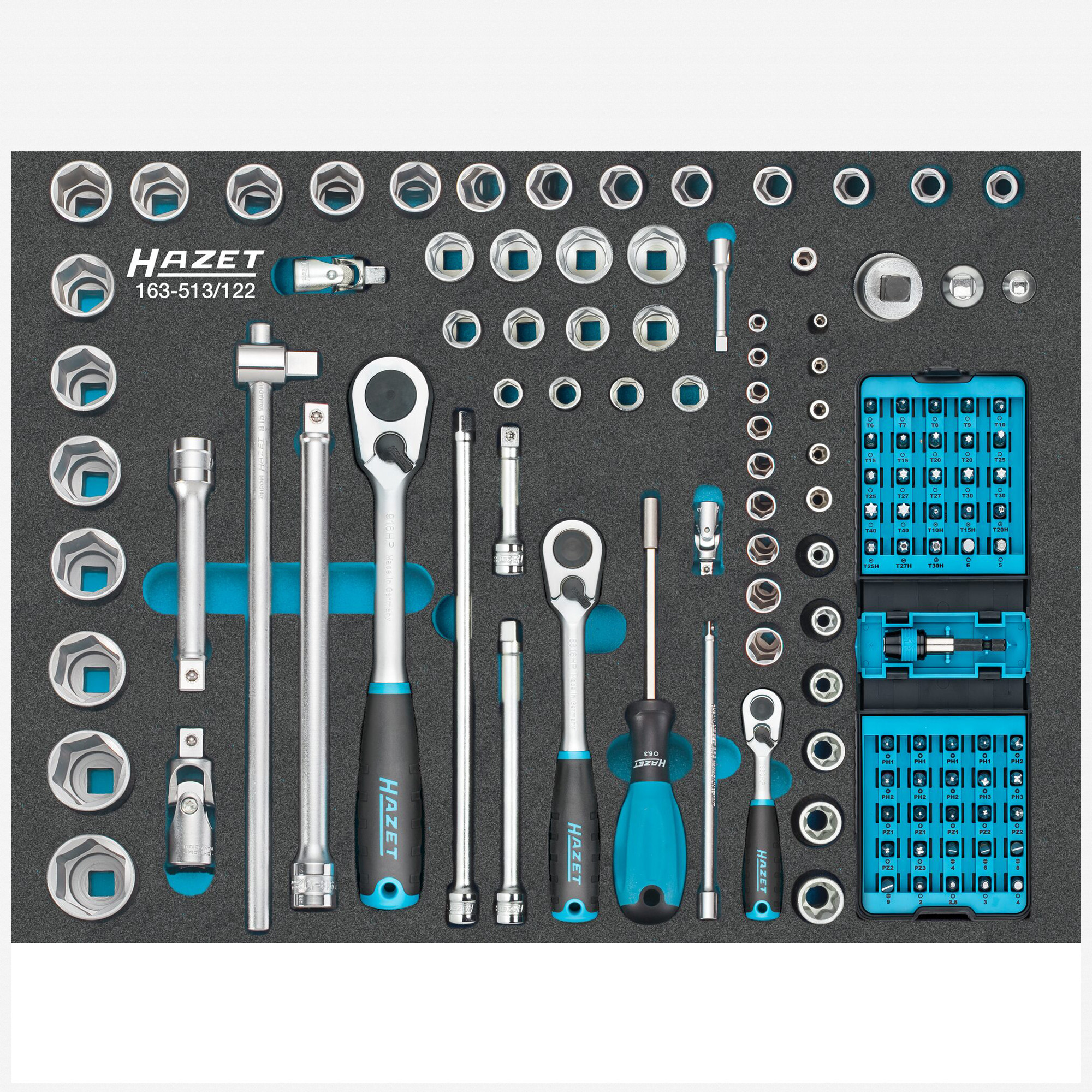 Hazet 163-513/122 Ratchet and Socket Set in Foam Tray, Metric, 122 Pieces