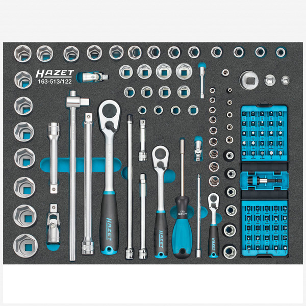 Hazet 163-513/122 Ratchet and Socket Set in Foam Tray, Metric, 122 Pieces