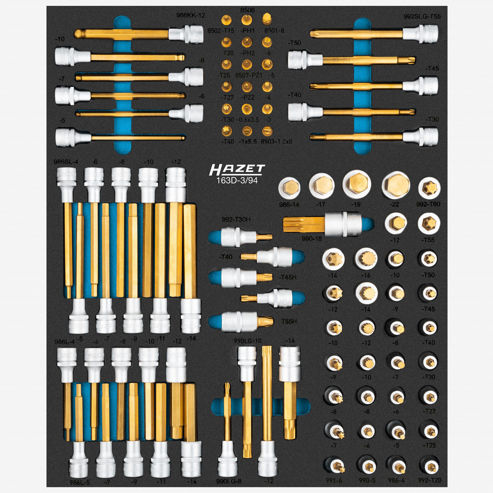 Hazet 163D-3/94 Titanium Nitride Coated Bit and Bitsocket Set, 1/2" and 1/4" Drive, 94 Pieces