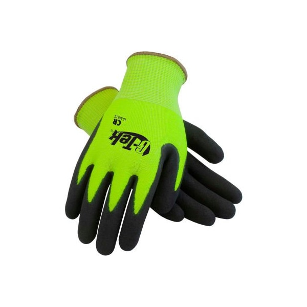 Guantes de agarre de nitrilo verde lima de alta visibilidad Pip PIP G-Tek® CR con revestimiento de HPPE/Glass, palma negra, Talla L, 1 docena - 16-340LG/L