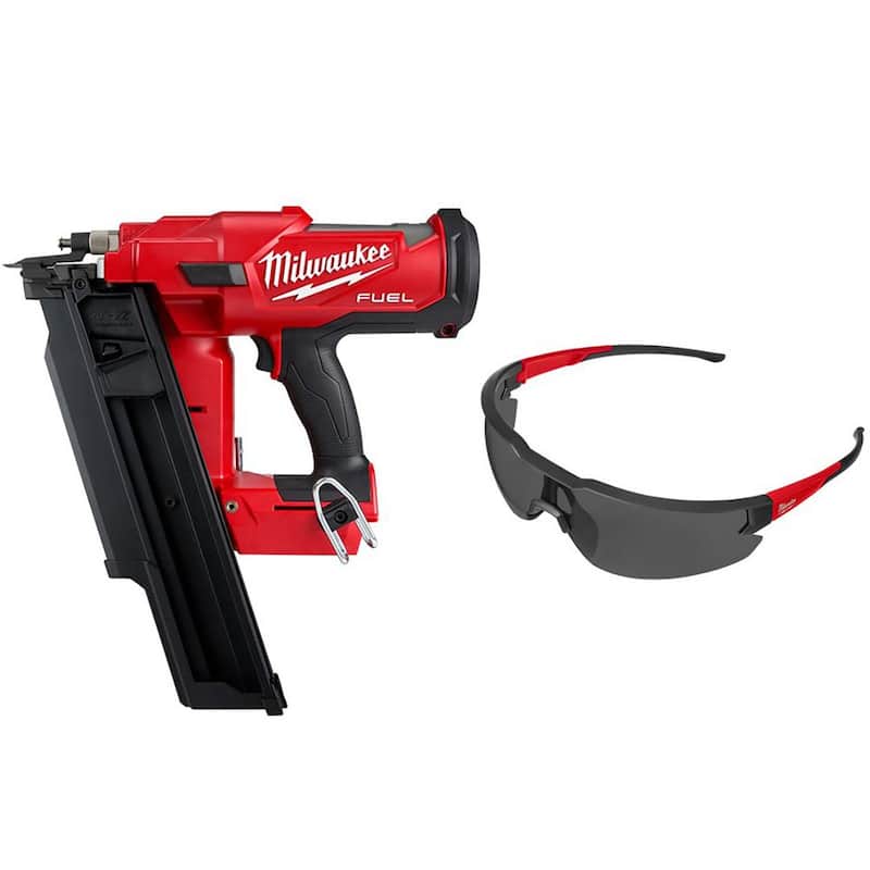 Milwaukee M18 FUEL Clavadora inalámbrica sin escobillas de 21 grados de 3-1/2 pulgadas de 18 voltios (solo la herramienta) con lentes tintadas antigolpes - 2744-20-48-73-2015