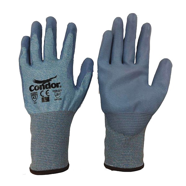 Guantes recubiertos resistentes al corte Condor, Nivel A2 de corte, calibre 18, azules, talla L (9) - 49AD94.