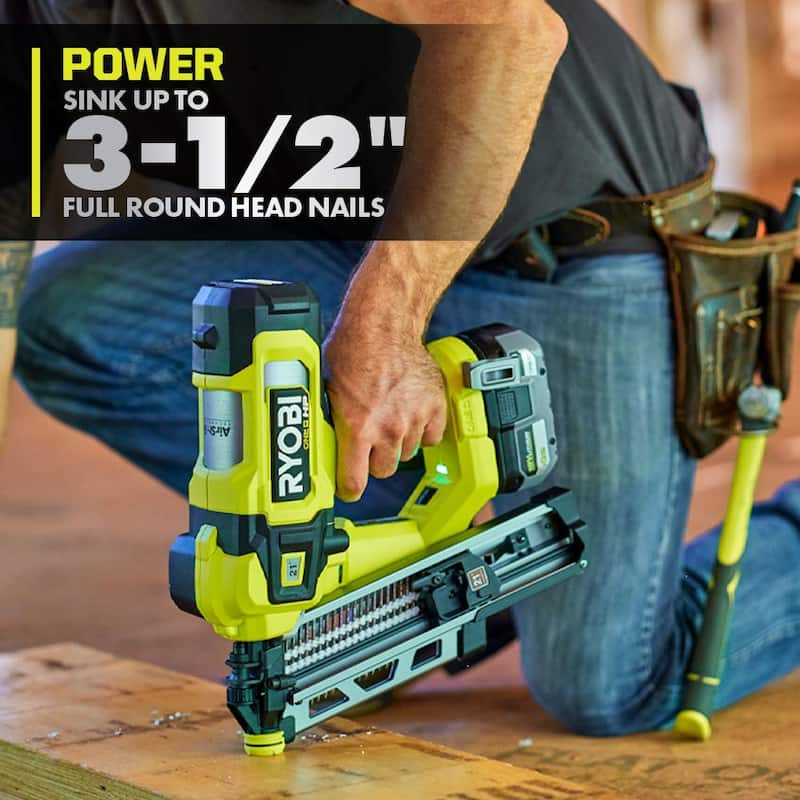 Kit de clavadora de armazón inalámbrica RYOBI ONE+ HP 18V sin escobillas AirStrike 21° con batería de 4.0 Ah y cargador - PBL345KN