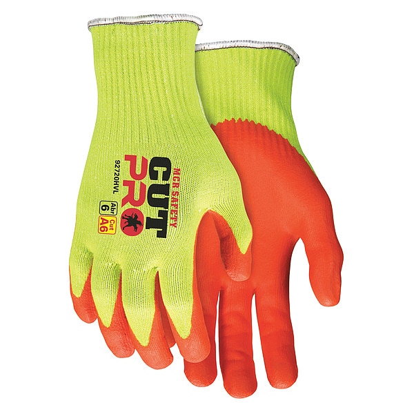 Guantes resistentes al corte de Mcr Safety, Nivel de corte A6, 10 ga, Lima de alta visibilidad/Naranja de alta visibilidad, L - 92720HVL