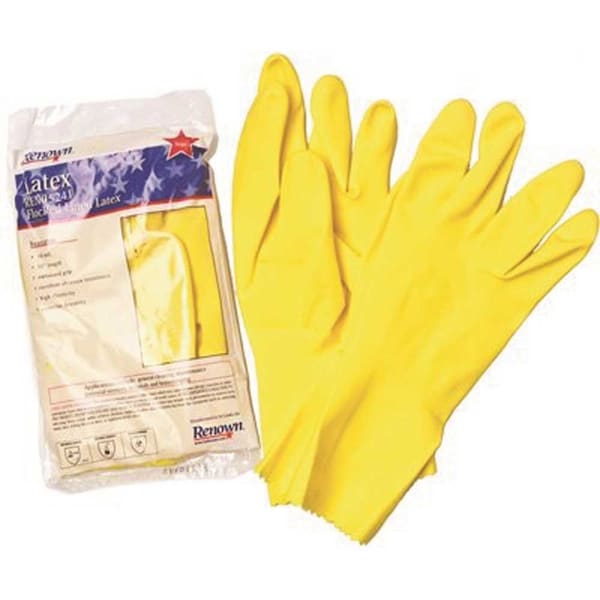 Guantes de látex amarillos grandes de 18 mil con forro de felpa de alta reputación - REN05241