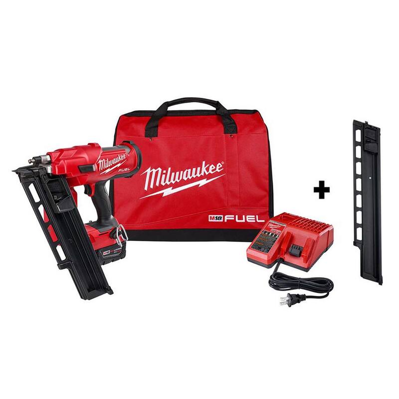 Milwaukee M18 FUEL Clavadora inalámbrica para marcos de 18 V 21 grados de 3-1/2 pulgadas con batería de iones de litio, kit con capacidad de carga extendida - 2744-21-48-08-2744