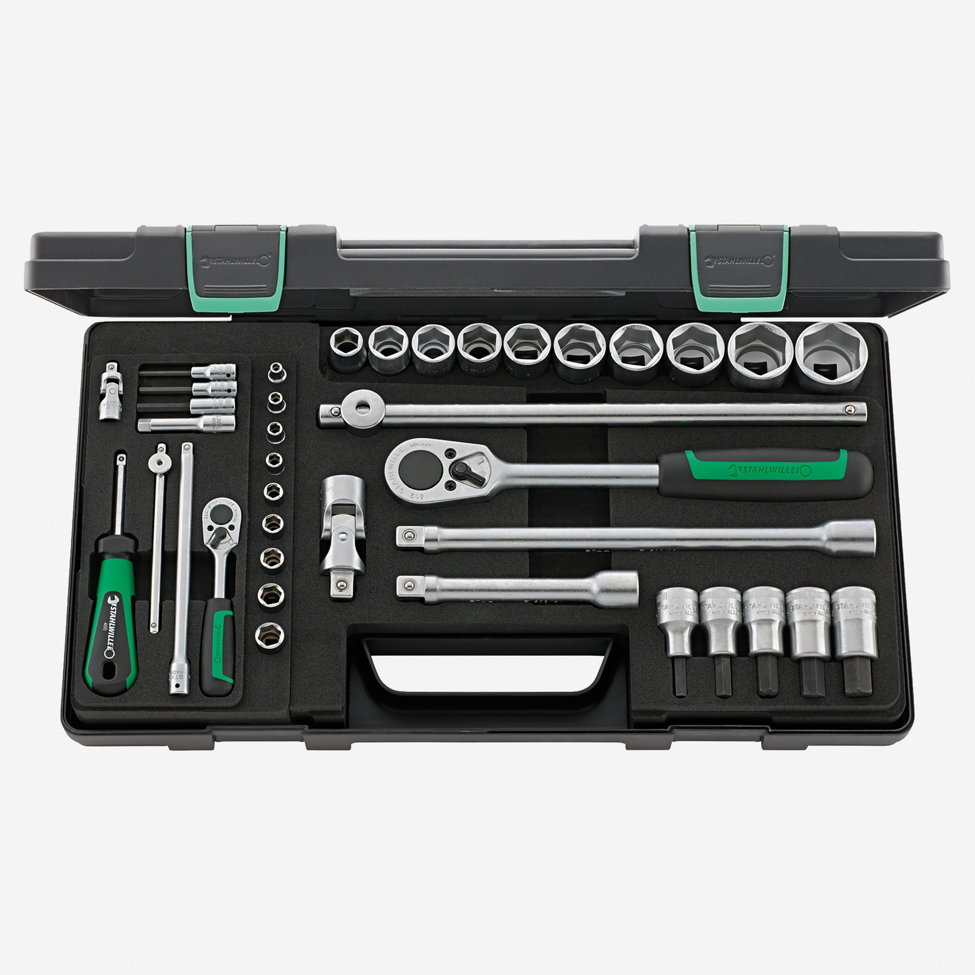 Stahlwille 40/52/27/11 Socket Set, 1/4", 1/2" Drive, Metric, 38 Pieces
