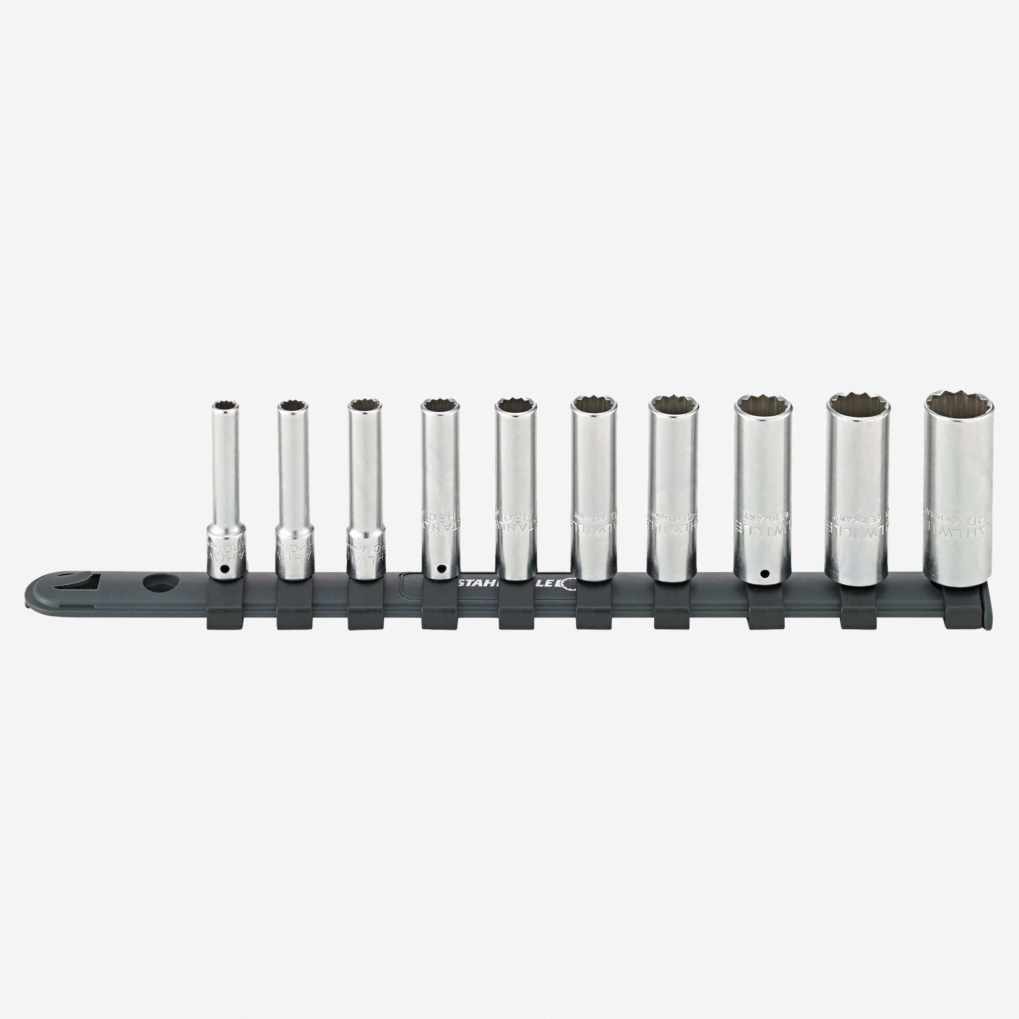 Stahlwille 40aDL/10CL 1/4" Extra Deep Socket Set with Clip Strip, Metric, 3/16 - 9/16", 11 Pieces