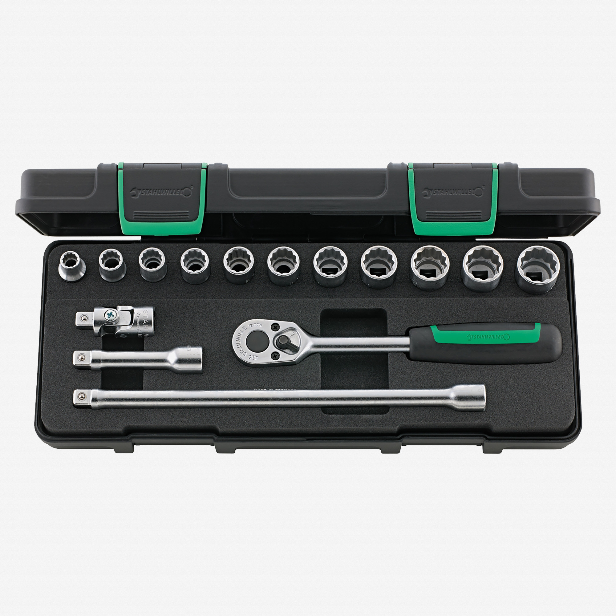 Stahlwille 45/11/4 Socket Set, 3/8" Drive, Metric, 8-19mm, 12-Point, 15 Pieces