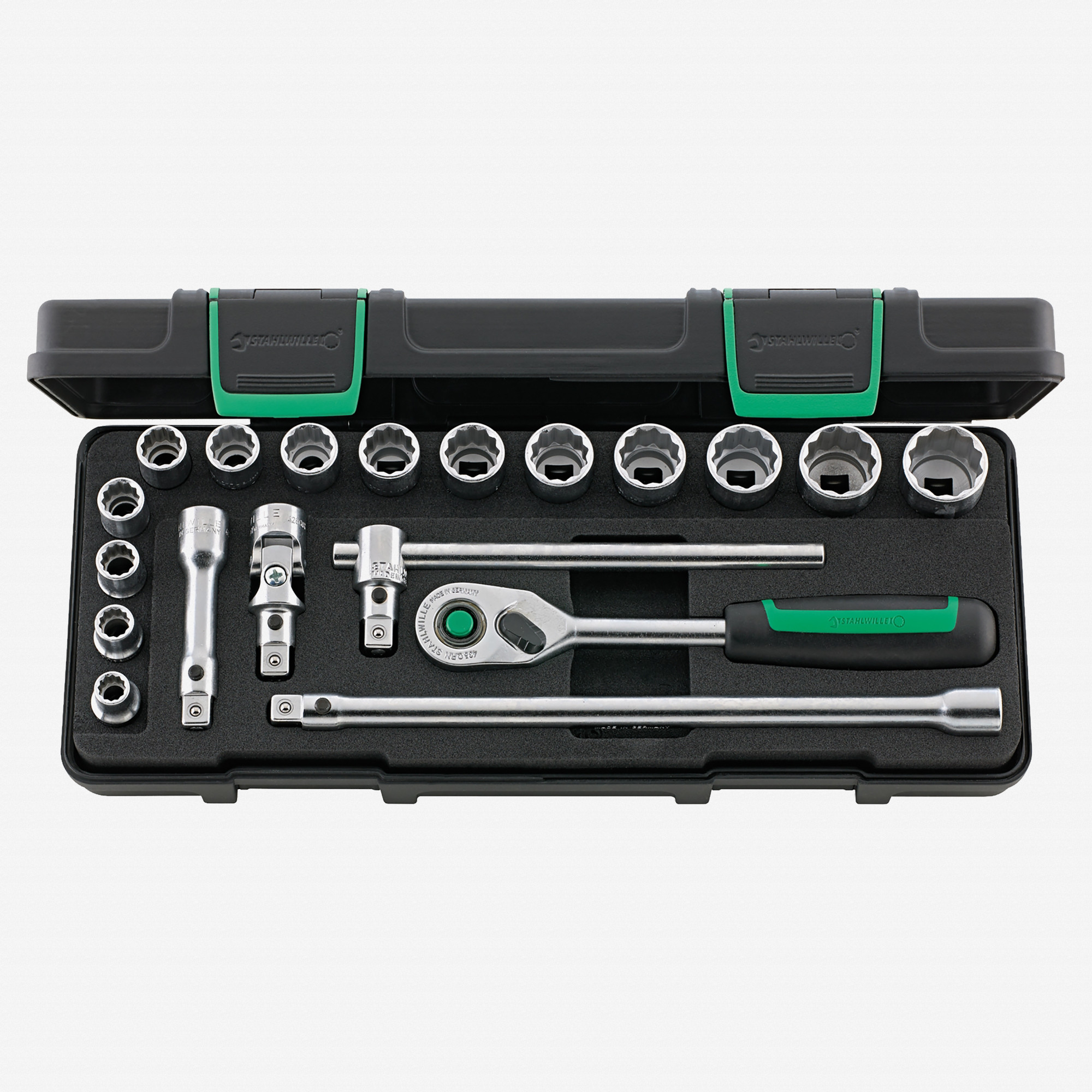 Stahlwille 45/14/5iQR Socket Set, 3/8" Drive, Metric, 8-22mm, 12-Point, 19 Pieces