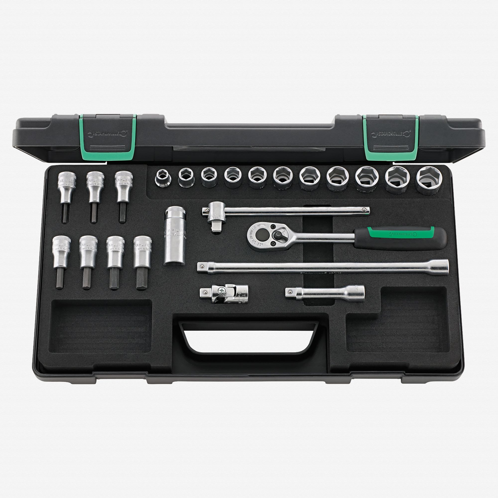 Stahlwille 456/49/19/5 Socket Set, 3/8" Drive, Metric, 8-19mm, 6-Point, 24 Pieces