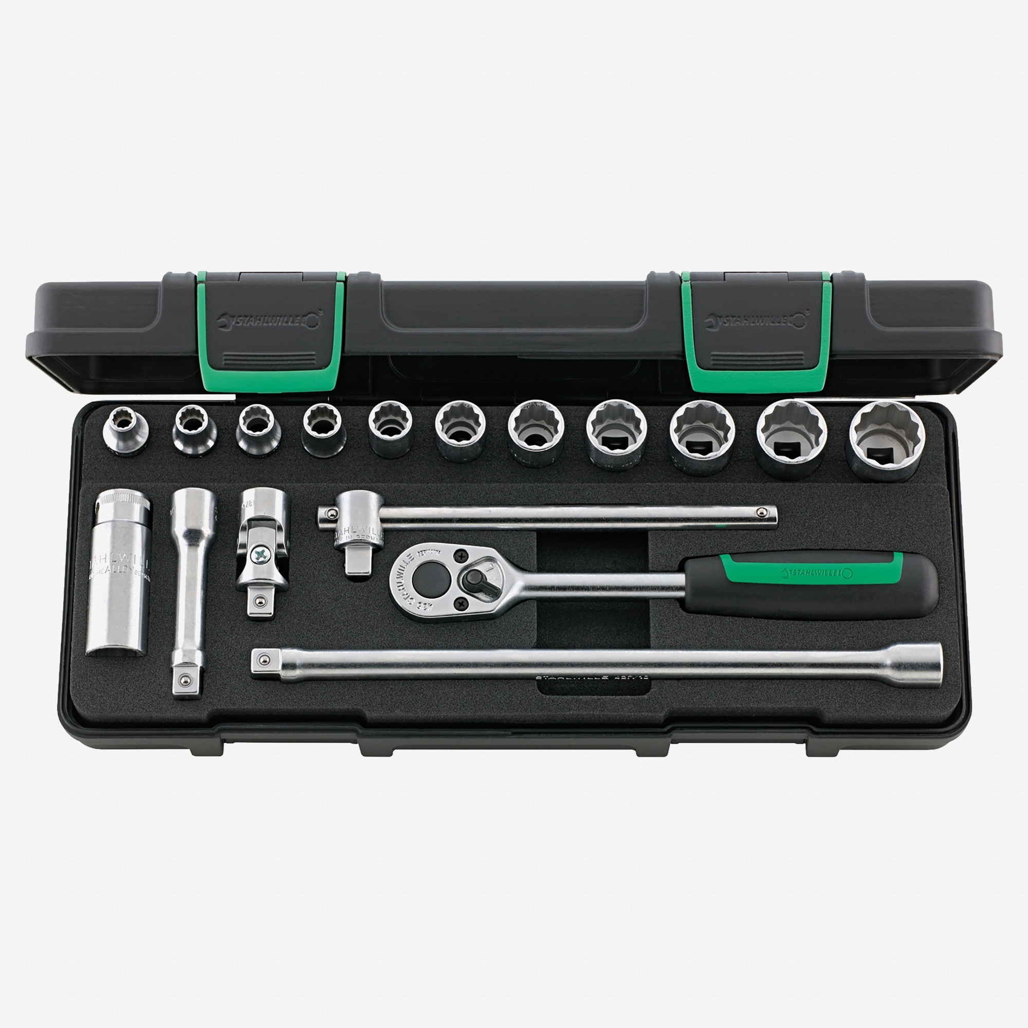 Stahlwille 45a/12/5 Socket Set, 3/8" Drive, SAE, 1/4-13/16", 12-Point, 17 Pieces