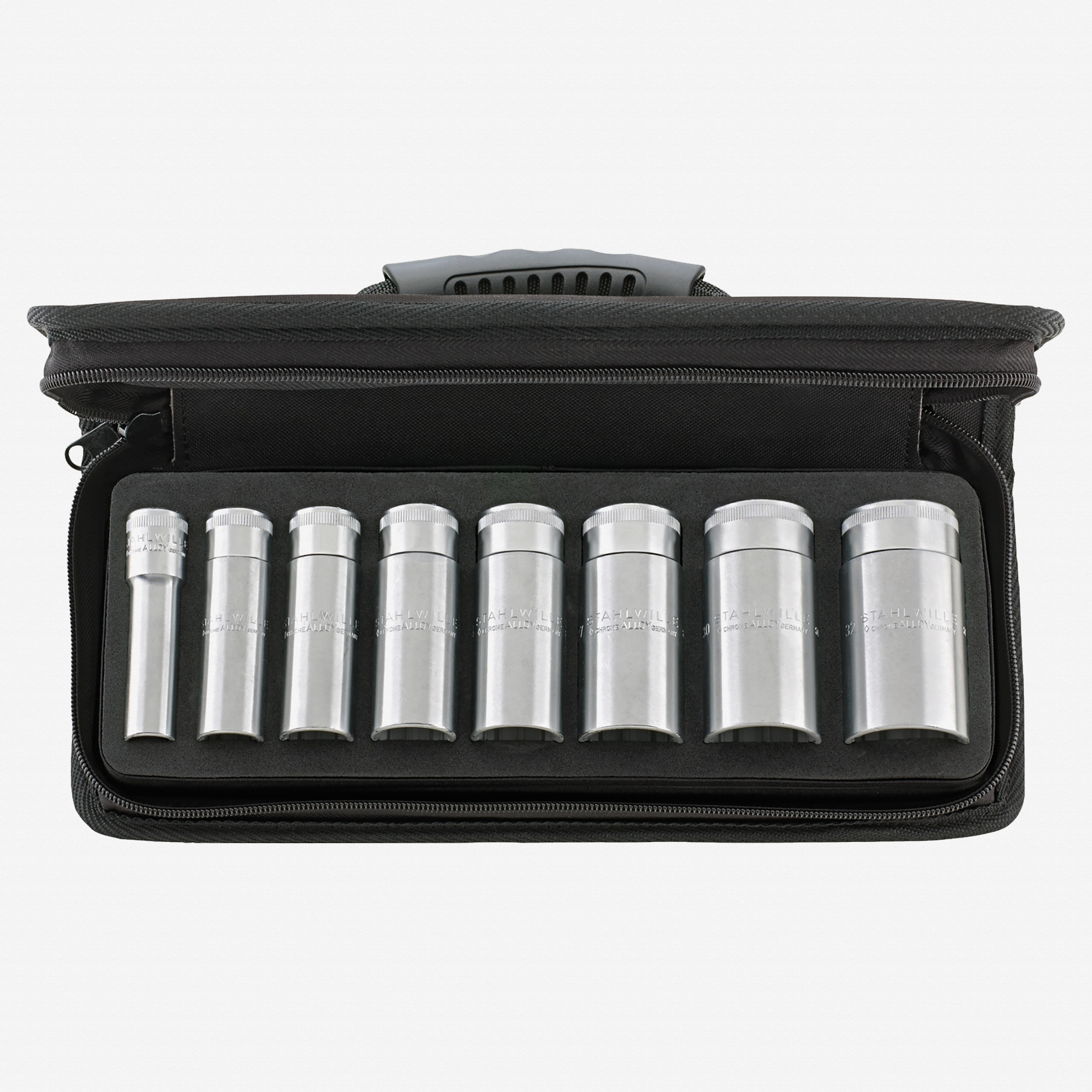 Stahlwille 51/8 Deep Socket Set, 1/2" Drive, Metric, 13-32mm, 12-Point, 9 Pieces