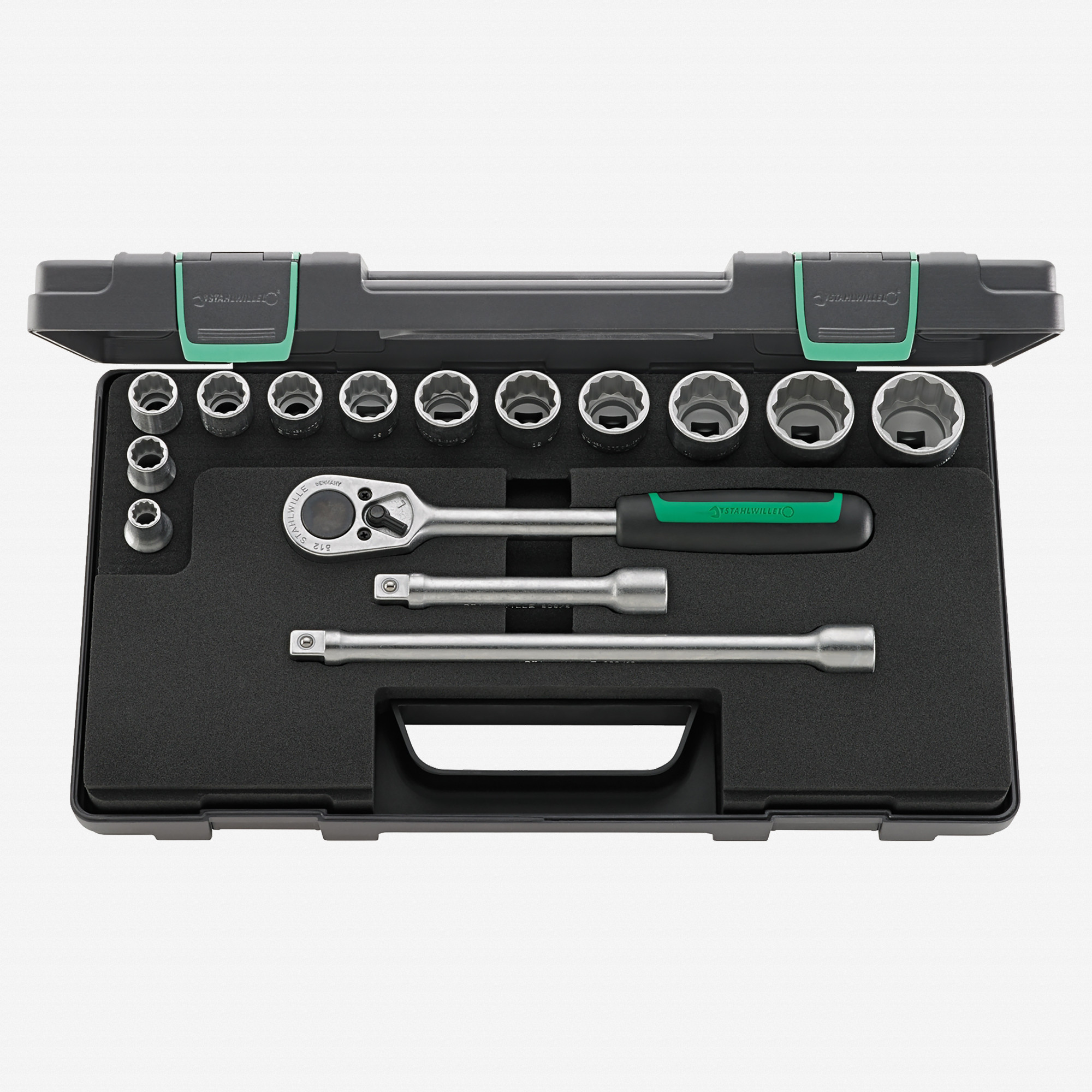 Stahlwille 50/12/3 Socket Set, 1/2" Drive, Metric, 12-Point, 15 Pieces