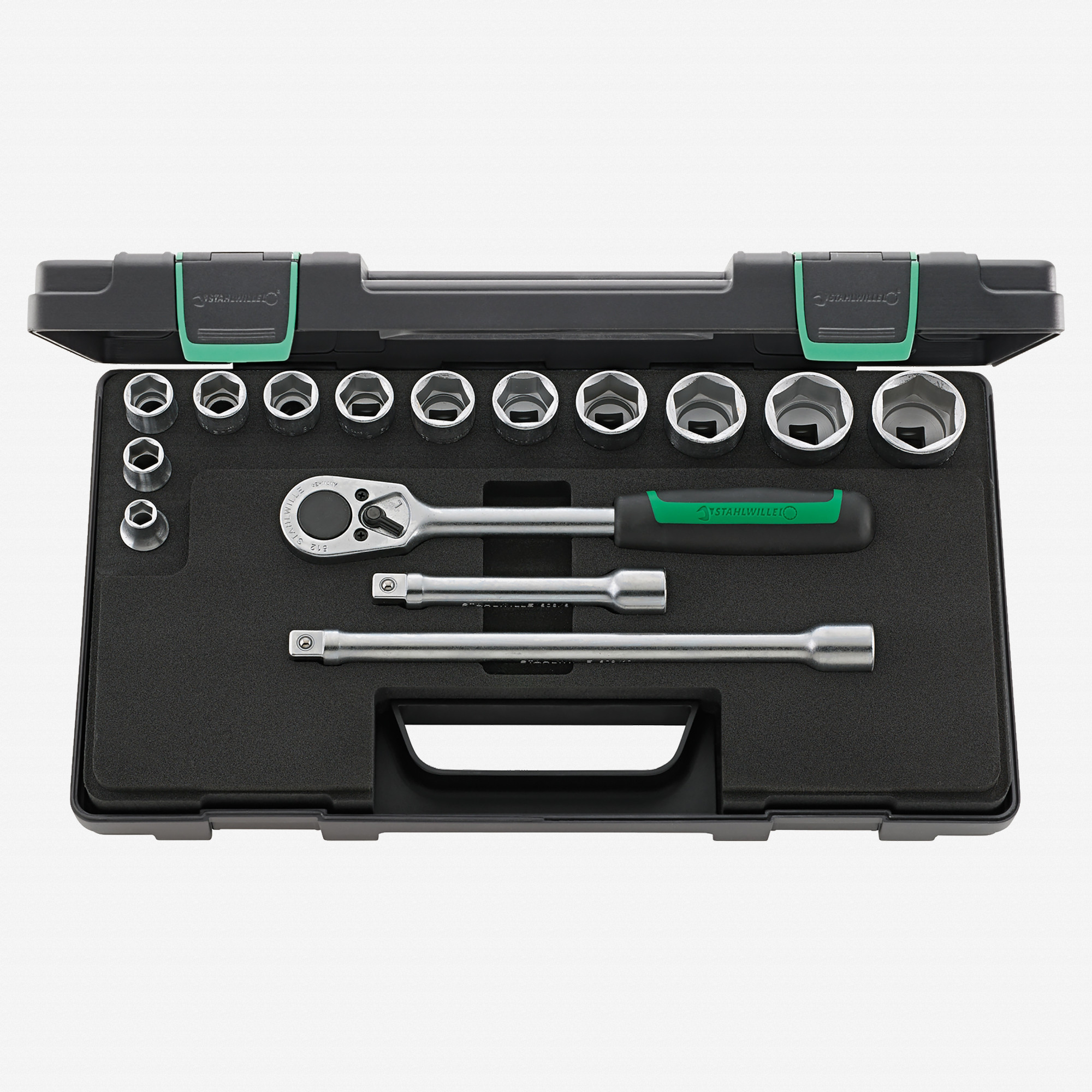 Stahlwille 52/12/3 Socket Set, 1/2" Drive, Metric, 6-Point, 15 Pieces