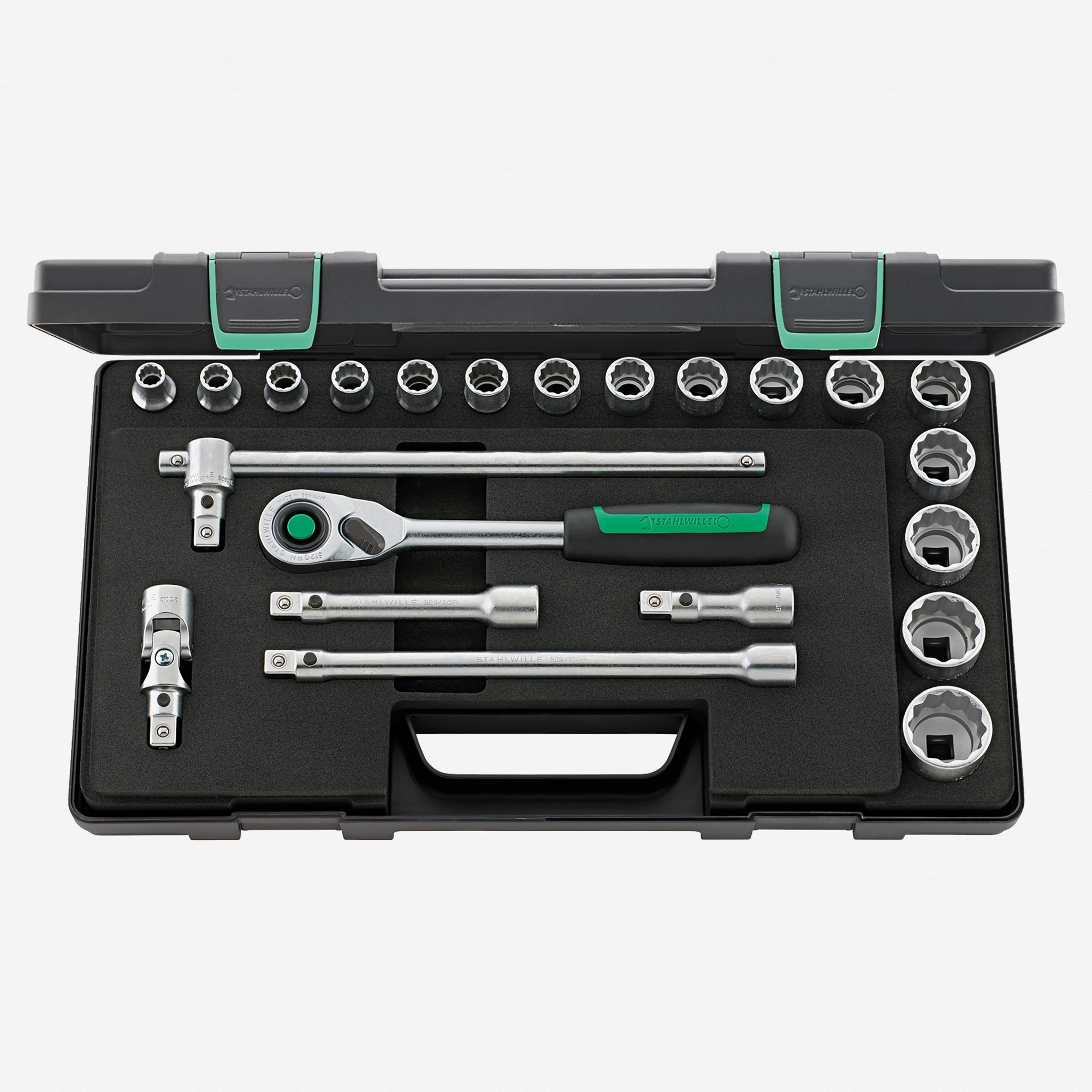 Stahlwille 50/16/6QR Socket Set, 1/2" Drive, Metric, 10-32mm, 22 Pieces