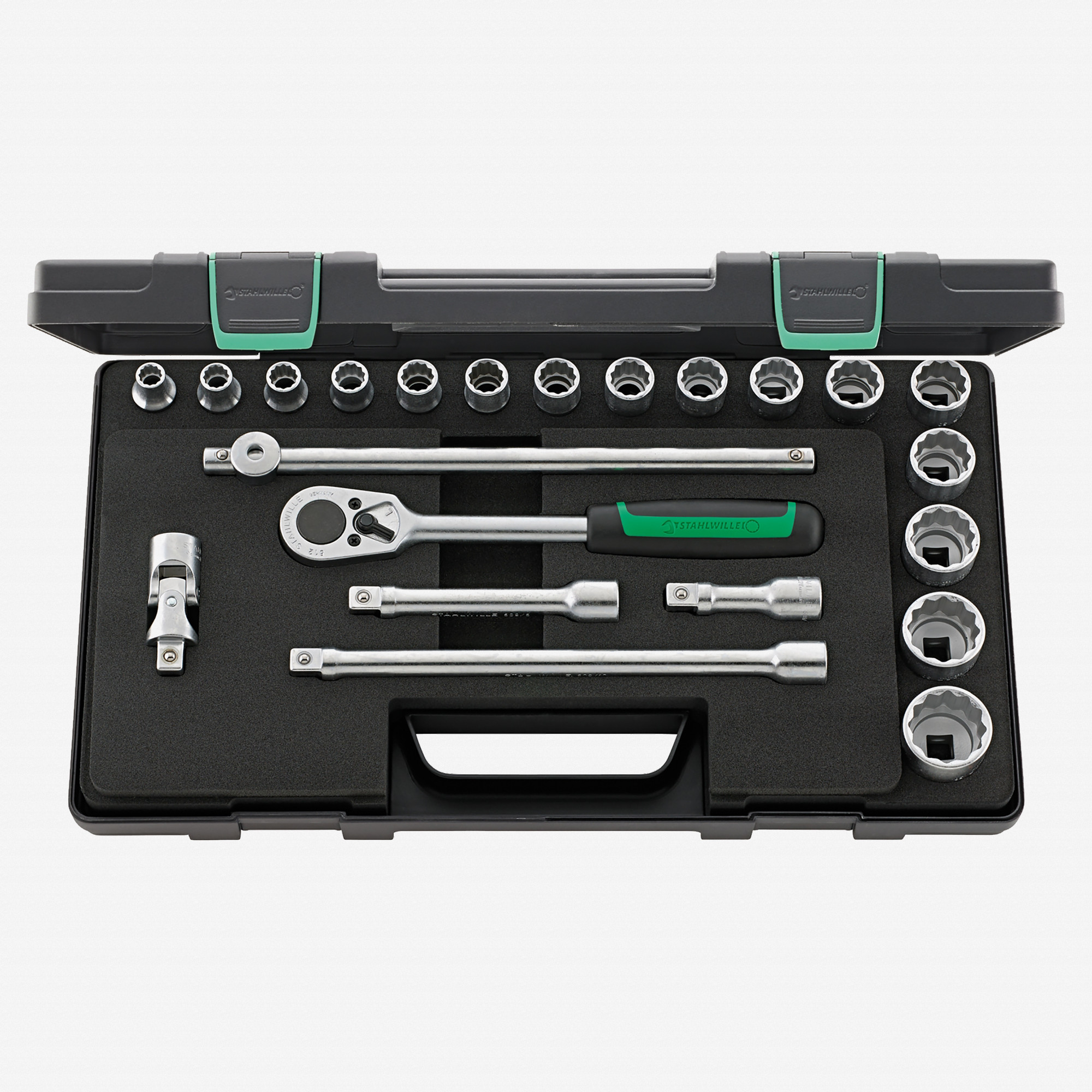 Stahlwille 50/16/6 Socket Set, 1/2" Drive, Metric, 10-32 mm, 12-Point, 22 Pieces