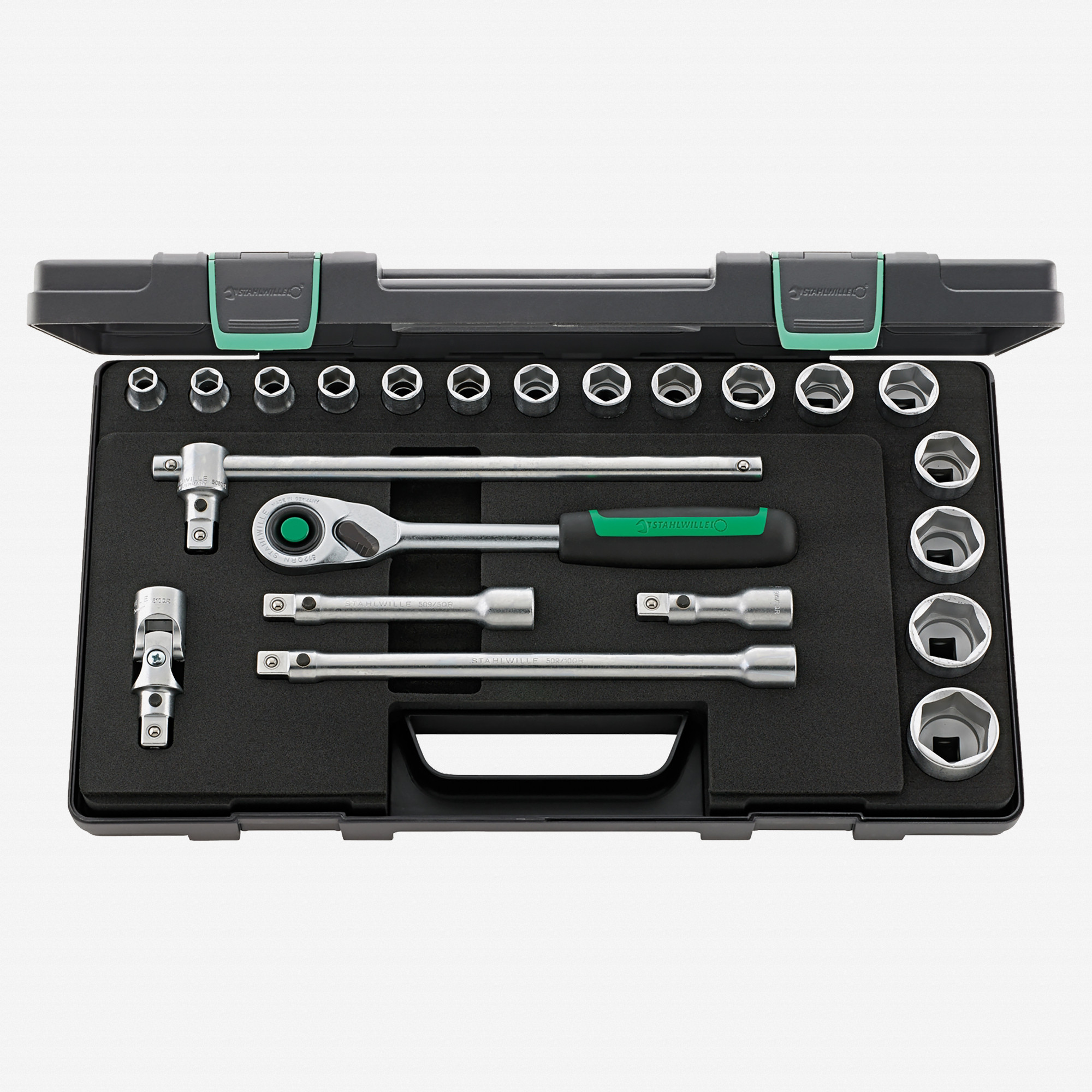 Stahlwille 52/16/6QR Socket Set, 1/2" Drive, Metric, 10-32mm, 6-Point, 22 Pieces