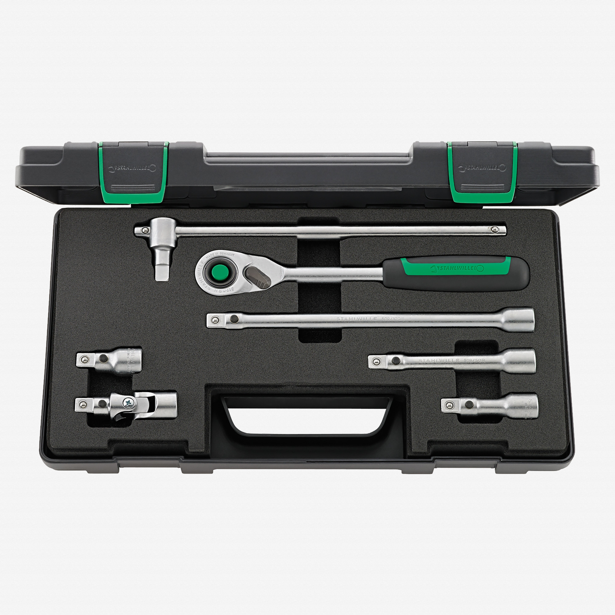 Stahlwille 512SG-QR N Ratchet and Extension Set, 1/2" Drive, 7 Pieces