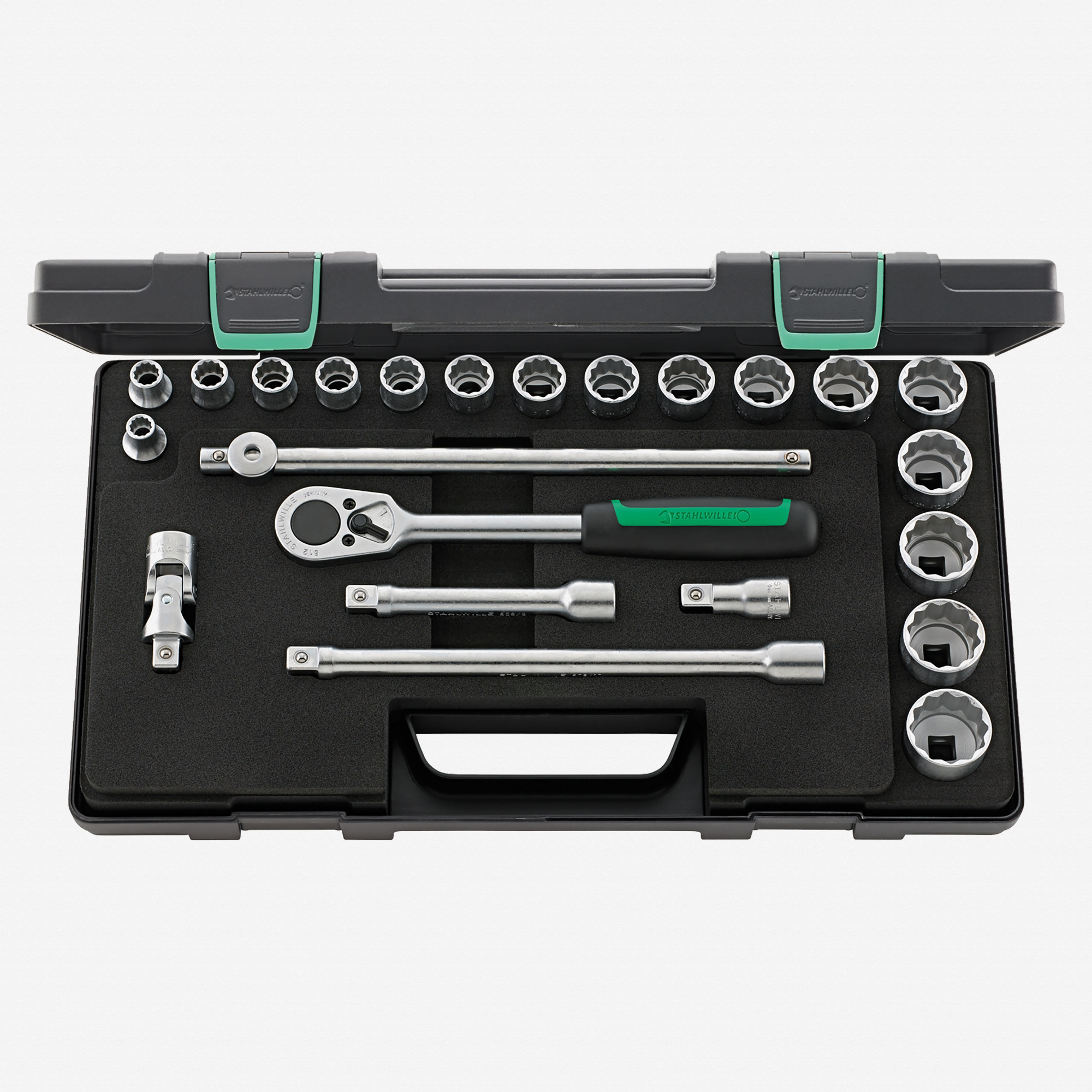 Stahlwille 50a/17/6 Socket Set, 1/2" Drive, SAE, 3/8-1 1/4", 12-point, 23 Pieces