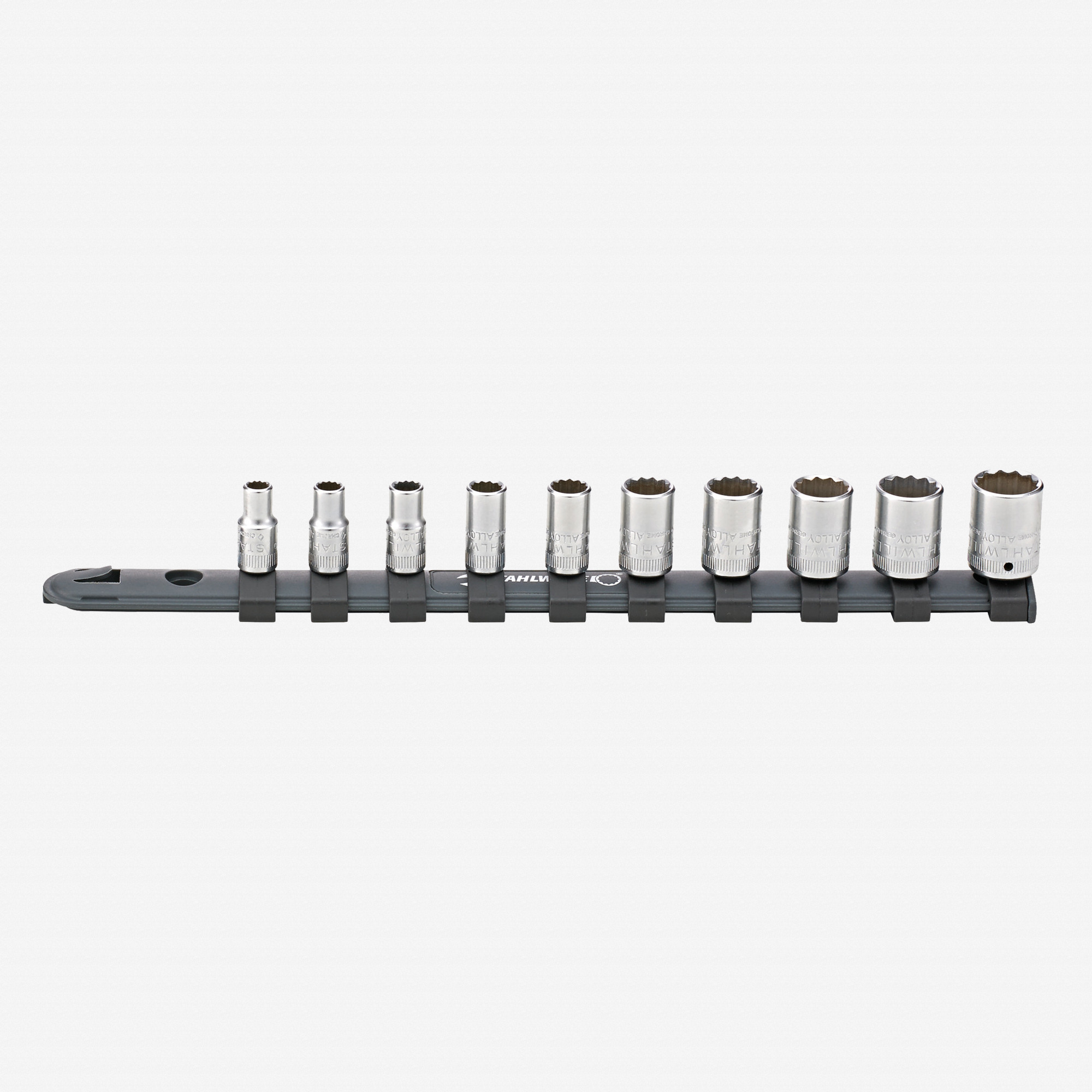 Stahlwille 12916/10-40 Outside Hex Socket Set on Plastic Socket Strip, Metric, 1/4" Drive, 5-14mm, 11 Pieces