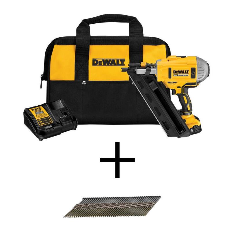 DEWALT 20V MAX XR Clavadora de Armazón inalámbrica sin escobillas de 2 velocidades con gatillo de papel de 30° y clavos de 3-1/4 pulgadas (2500 piezas) - Kit DCN692M1W131FH