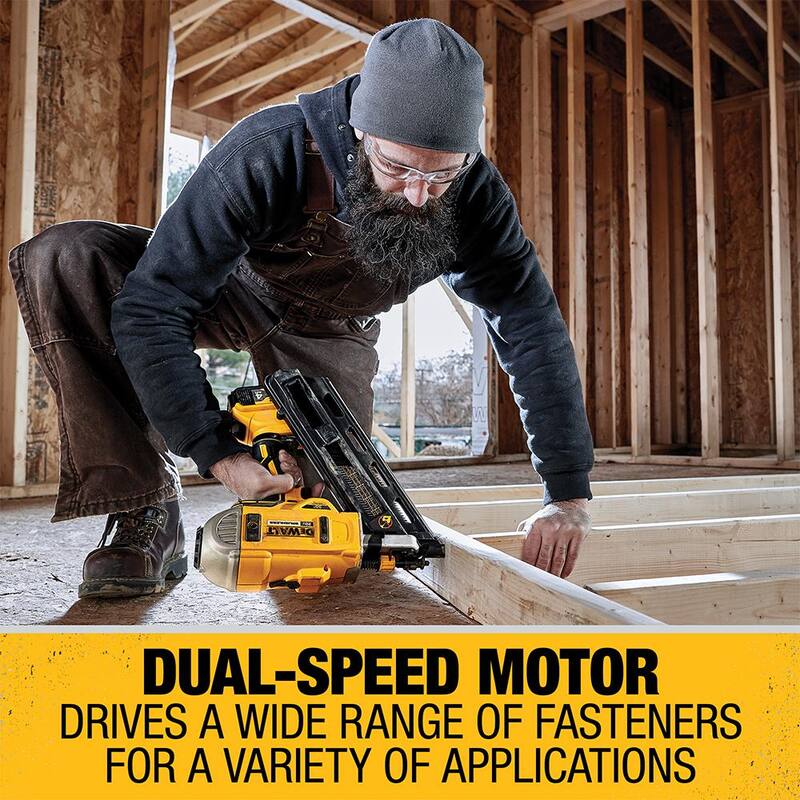 DEWALT 20V MAX XR Clavadora de Armazón inalámbrica sin escobillas de 2 velocidades con gatillo de papel de 30° y clavos de 3-1/4 pulgadas (2500 piezas) - Kit DCN692M1W131FH