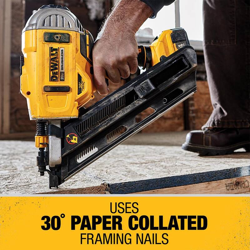 DEWALT 20V MAX XR Clavadora de Armazón inalámbrica sin escobillas de 2 velocidades con gatillo de papel de 30° y clavos de 3-1/4 pulgadas (2500 piezas) - Kit DCN692M1W131FH