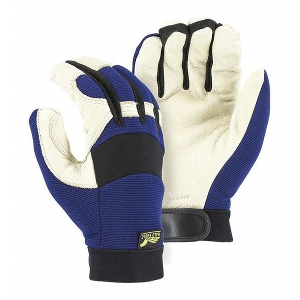Guantes para mecánicos Majestic Glove, XL, Beige/Azul, Dorso de punto elástico con nudillos de neopreno - 2152T/11