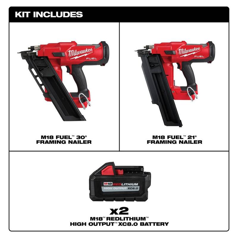 Milwaukee M18 FUEL 3-1/2 in. 18-Volt 30 grados de Litio-Ion sin escobillas clavadora inalámbrica con clavadora de 3.5 in. 21-DG, dos baterías de 6Ah HO - 2745-20-2744-20-48-11-1862.