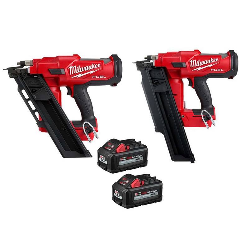 Milwaukee M18 FUEL 3-1/2 in. 18-Volt 30 grados de Litio-Ion sin escobillas clavadora inalámbrica con clavadora de 3.5 in. 21-DG, dos baterías de 6Ah HO - 2745-20-2744-20-48-11-1862.