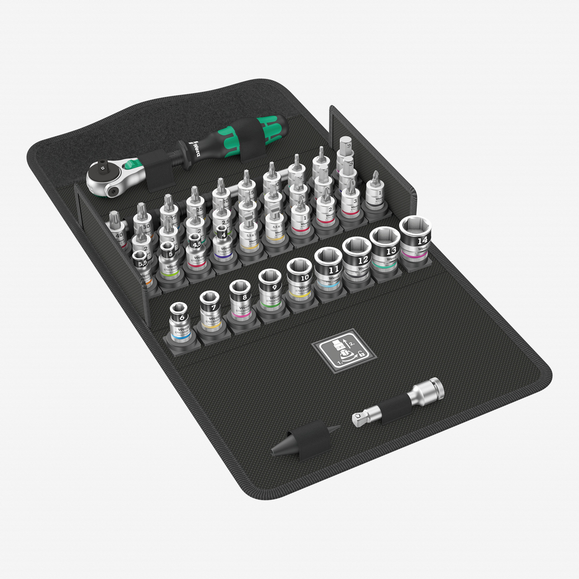 Wera 003755 8100 SA All-in Zyklop Speed Ratchet Set, 1/4" Drive with Holding Function - Metric