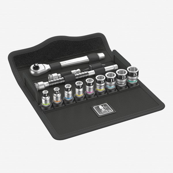 Wera 003756 8100 SA 12 Zyklop Metal Ratchet Set with Switch Lever, 1/4" Drive with Holding Function - Metric