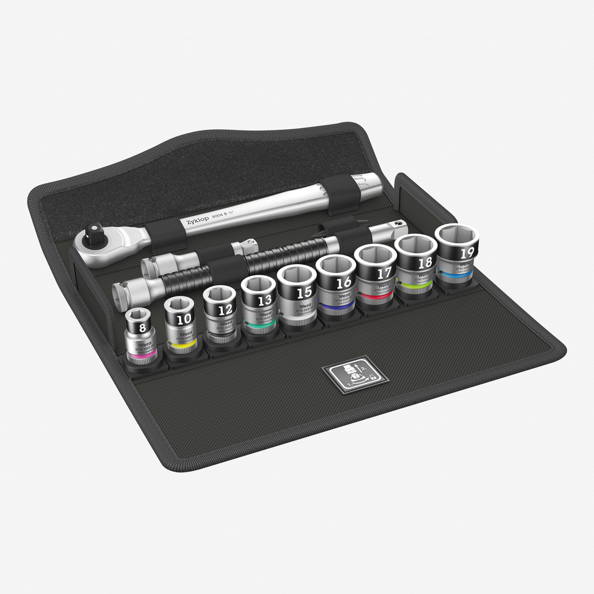 Wera 003785 8100 SB 1 Zyklop Metal Ratchet Set with Switch Lever, 3/8" Drive with Holding Function - Metric