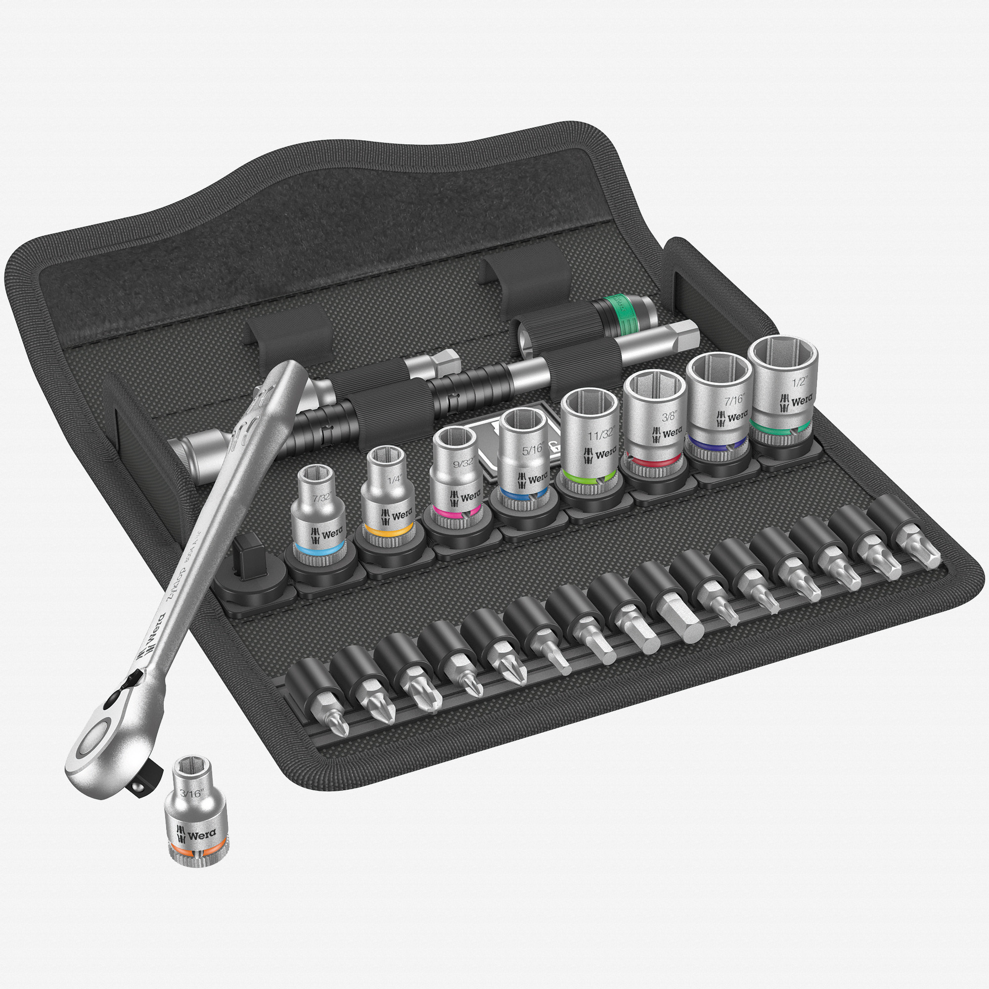 Wera 004021 Zyklop Metal Ratchet 1/4" Drive with Switch Lever SAE Set