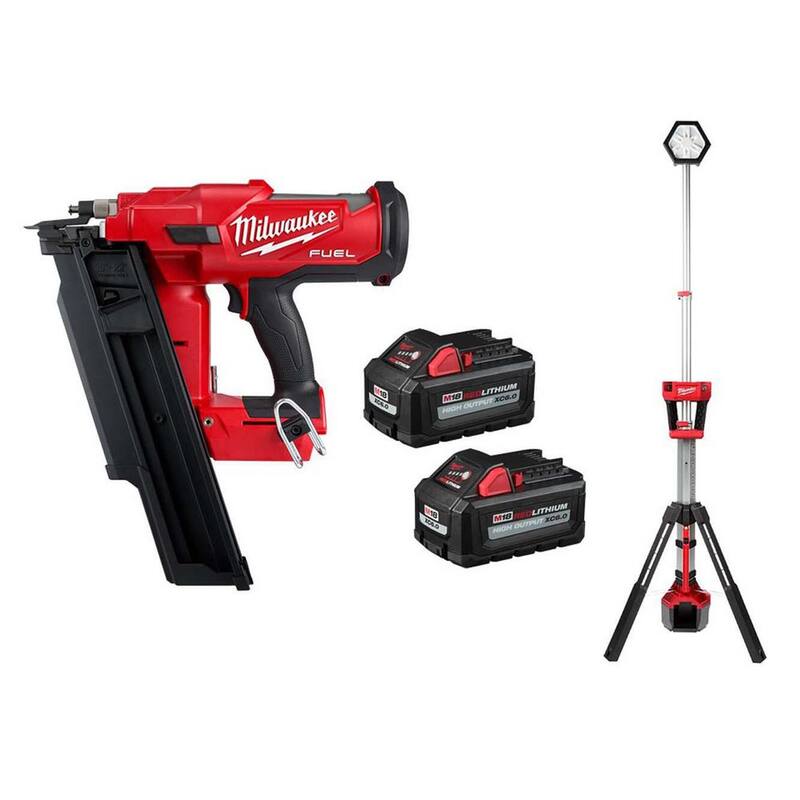 Milwaukee M18 FUEL 3-1/2 pulgadas 18-Voltios 21 grados de litio-ion inalámbrico clavadora sin escobillas con torre de luz, dos baterías HO de 6Ah - 2744-20-2131-20-48-11-1862.