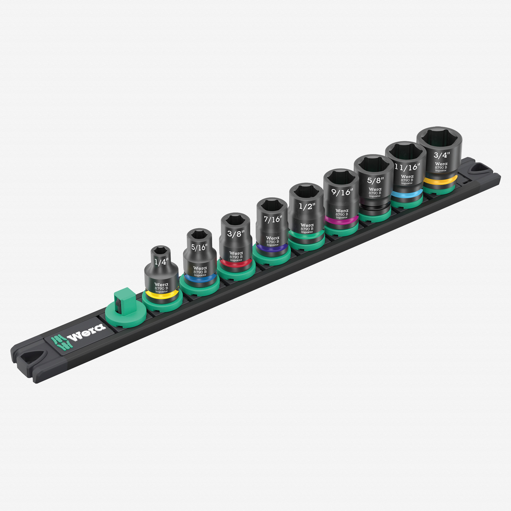 Wera 005452 9608 Magnetic Rail B Impaktor Imperial 1 Impact Socket Set, 3/8" Drive, SAE, 9 Pieces