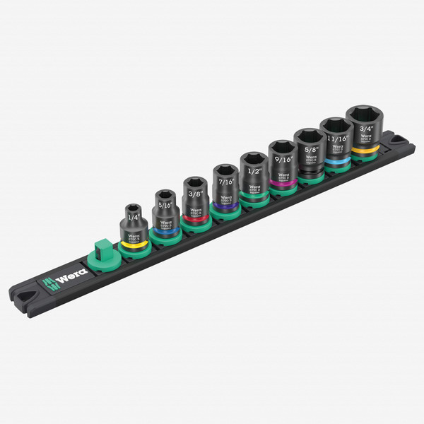 Wera 005452 9608 Magnetic Rail B Impaktor Imperial 1 Impact Socket Set, 3/8" Drive, SAE, 9 Pieces