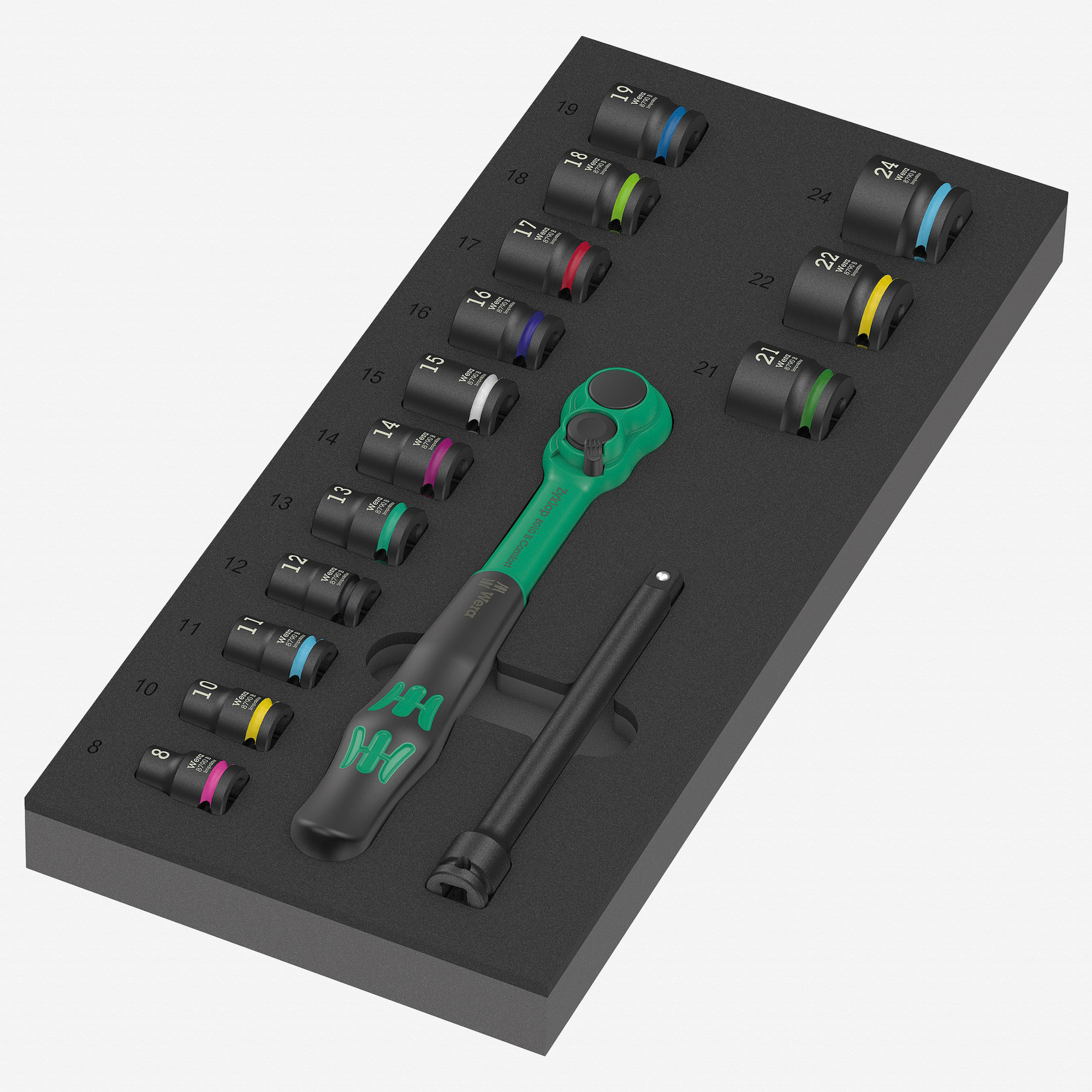 Wera 150114 Foam Insert 8010 B Zyklop Comfort Ratchet Set 1, 3/8" Drive, 16 Pieces