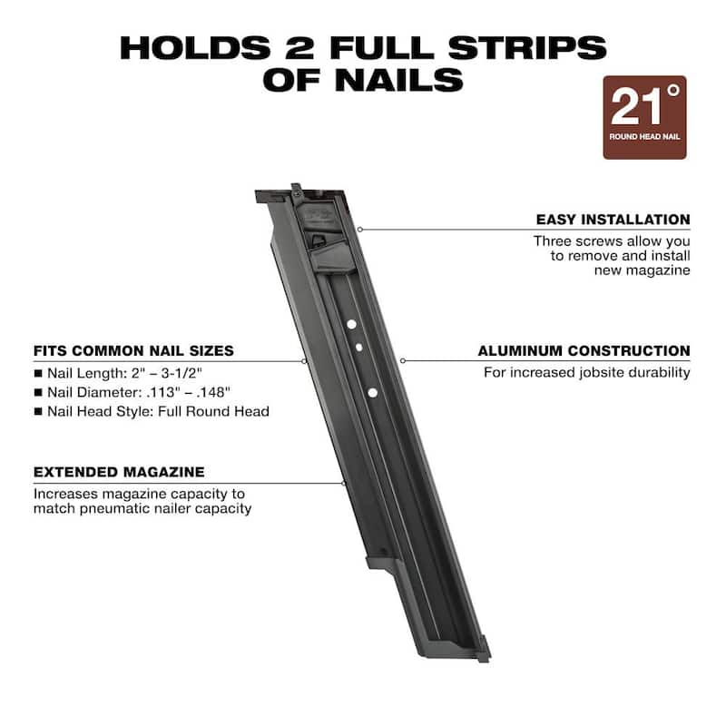Milwaukee M18 FUEL Clavadora inalámbrica sin escobillas de ion de litio de 18 voltios, 21 grados, de 3-1/2 pulgadas, solo herramienta con capacidad de batería extendida Mag - 2744-20-48-08-2744.
