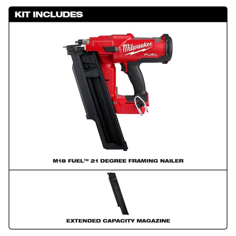 Milwaukee M18 FUEL Clavadora inalámbrica sin escobillas de ion de litio de 18 voltios, 21 grados, de 3-1/2 pulgadas, solo herramienta con capacidad de batería extendida Mag - 2744-20-48-08-2744.