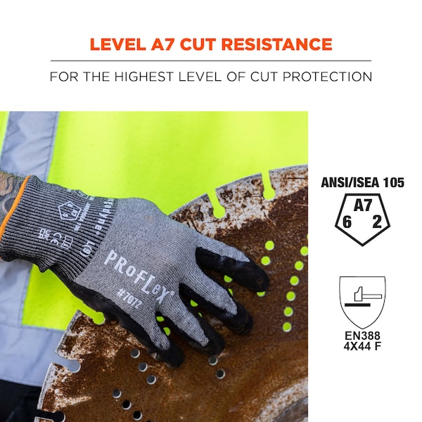Protección Proflex de Ergodyne Guantes Cubiertos de PU ANSI A7 CR, Gris, Talla L - 7071
