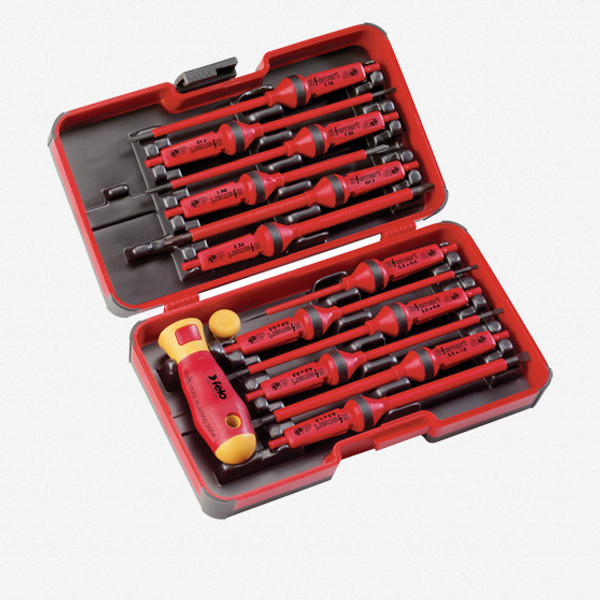 Felo E-Smart 14 Piece Set - Slotted, Phillips, Pozidriv, Torx Tip Insulated Blades with 2 Handles