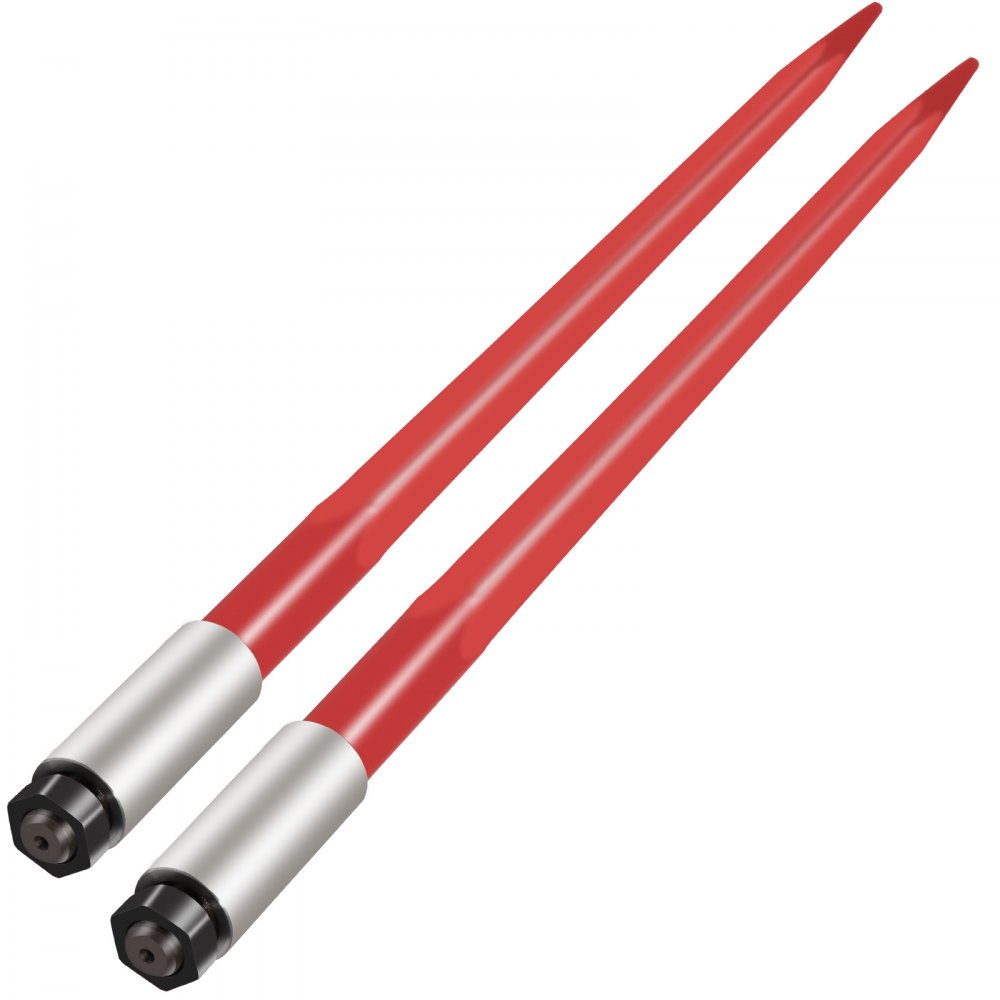 VEVOR Pair Hay Spear 39" Bale Spear 3000 lbs Capacity, Bale Spike Quick Attach Square Hay Bale Spears 1 3/4", Red Coated Bale Forks, Bale Hay Spike with Hex Nut & Sleeve for Buckets Tractors Loaders - CM45X990-30002PCSV0