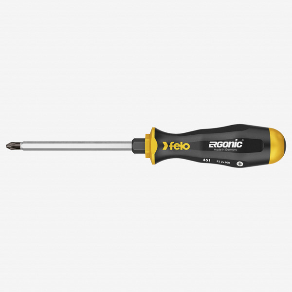 Felo Ergonic with Striking Cap Pozidriv Screwdriver, PZ 2 x 100